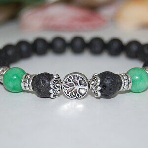 Tree of Life Bracelet,Lava Bracelet,Tree Lava Stone Bracelet,Lava and Jade Beads